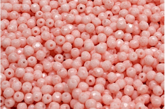 多面圆形火抛光珠，粉笔白浅粉色 (03000-34304)，玻璃，捷克共和国