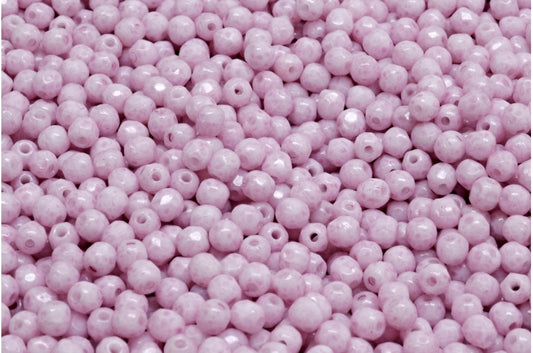 Faceted Round Fire Polished Beads, Chalk White Light Fuchsia Pink (03000-34306), Glass, Czech Republic