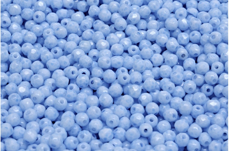 Faceted Round Fire Polished Beads, Chalk White Light Blue (03000-34307), Glass, Czech Republic