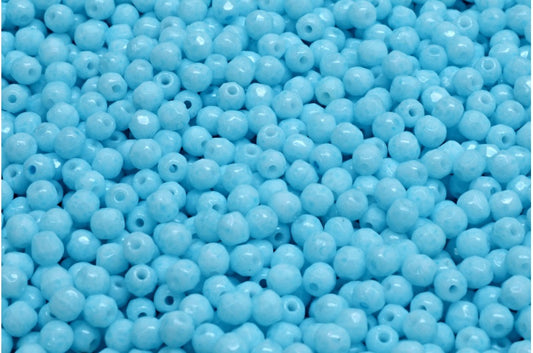 多面圆形火抛光珠，粉笔白浅水蓝色 (03000-34308)，玻璃，捷克共和国