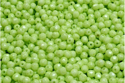 多面圆形火抛光珠，粉笔白浅绿色（03000-34310），玻璃，捷克共和国