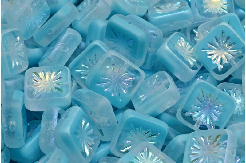 OUTLET 10 grams Table Cut Square Kiwi Beads, 10 x 10 mm, Crysal Blue Mix Matte Ab Full (2X Side) (66017-84100-28703), Glass, Czech Republic
