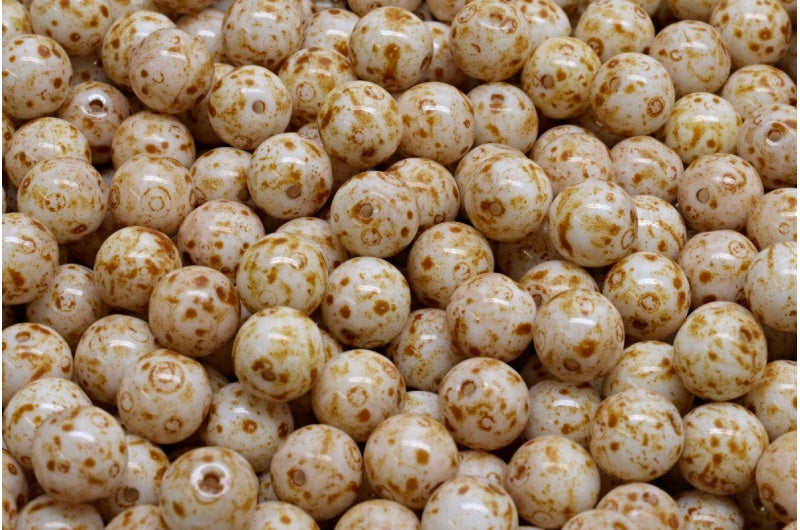 Round Druck Beads, White Travertin (02010-86800), Glass, Czech Republic