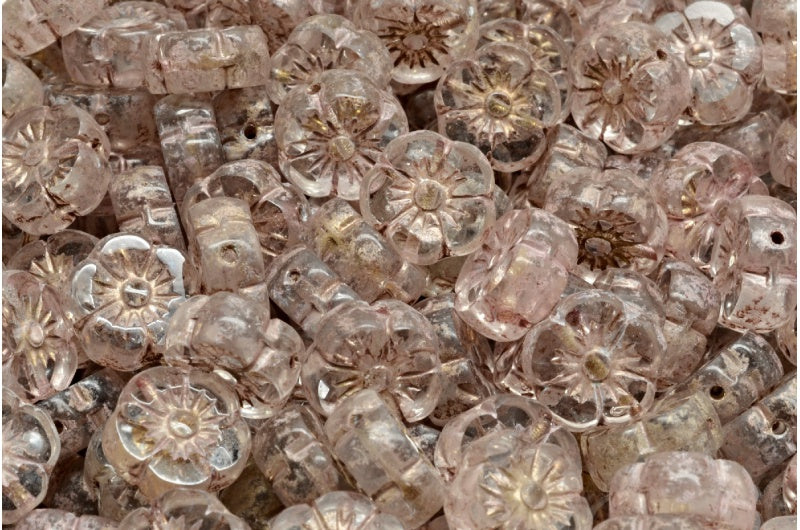 奥特莱斯 10克夏威夷花形台面切割珠，10 x 10毫米，水晶铜衬里（00030-54324），玻璃，捷克共和国