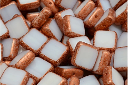 Table Cut Square Beads, White 4319 (02010-04319), Glass, Czech Republic
