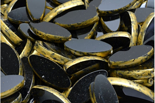 Table Cut Ship Flat Beads, Black Gold Splash (23980-86720), Glass, Czech Republic
