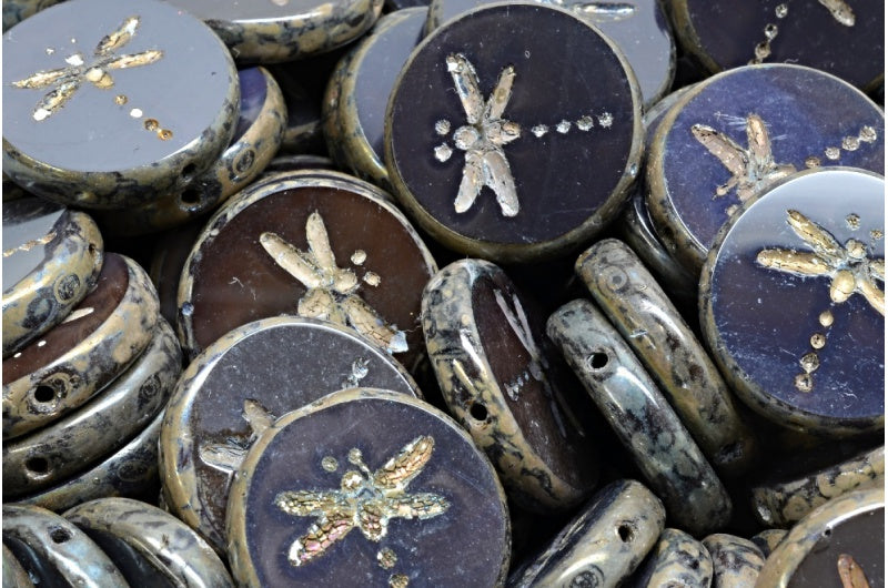 OUTLET 10 grams Table Cut Dragonfly Beads, 17 x 17 mm, Brown Picasso (13505-43400), Glass, Czech Republic