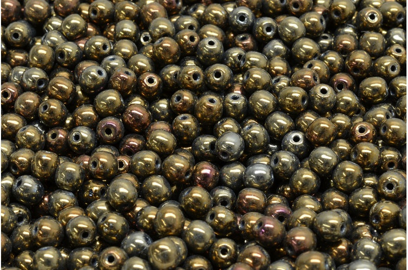 ラウンドドラックビーズ、ブラックブラウンアイリス（23980-21415）、ガラス、チェコ共和国