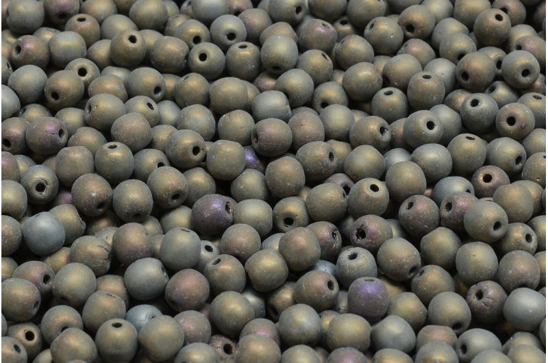 ラウンドドラックビーズ、ブラックマットブラウンアイリス（23980-84100-21415）、ガラス、チェコ共和国