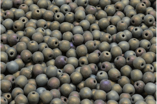 ラウンドドラックビーズ、ブラックマットブラウンアイリス（23980-84100-21415）、ガラス、チェコ共和国