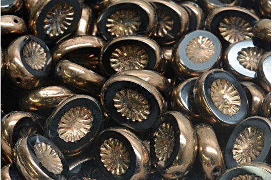 Table Cut Kiwi Beads, Black Bronze (23980-14415), Glass, Czech Republic