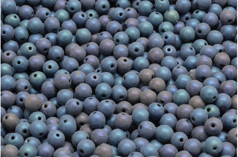 ラウンドドラックビーズ、ブラックマットブルーアイリス（23980-84100-21435）、ガラス、チェコ共和国