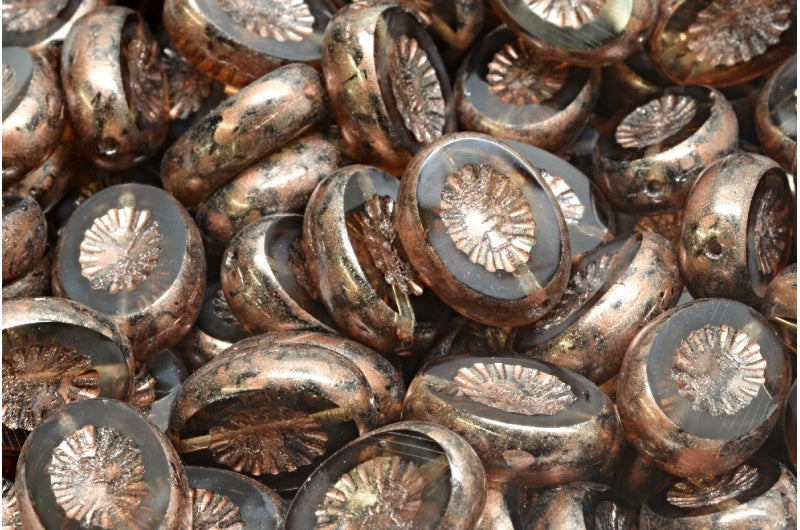 テーブルカットキウイビーズ、透明グレー銅スプラッシュ（40030-86750）、ガラス、チェコ共和国