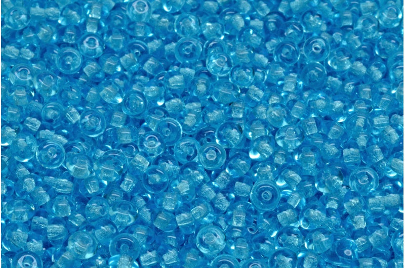 Rondelle Druck Beads, Transparent Aqua (60020), Glass, Czech Republic