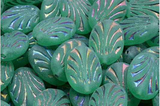 Oval With Lines, Transparent Green Emerald 28103 Matte (50720-28103-84100), Glass, Czech Republic