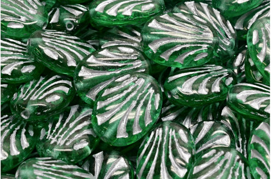 Oval With Lines, Transparent Green Emerald Silver Lined (50720-54301), Glass, Czech Republic