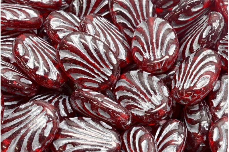 Oval With Lines, Ruby Red Silver Lined (90080-54301), Glass, Czech Republic