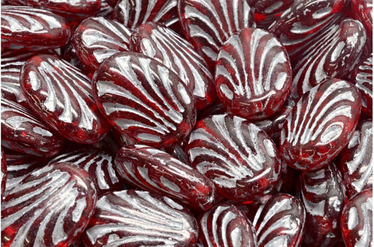 Oval With Lines, Ruby Red Silver Lined (90080-54301), Glass, Czech Republic