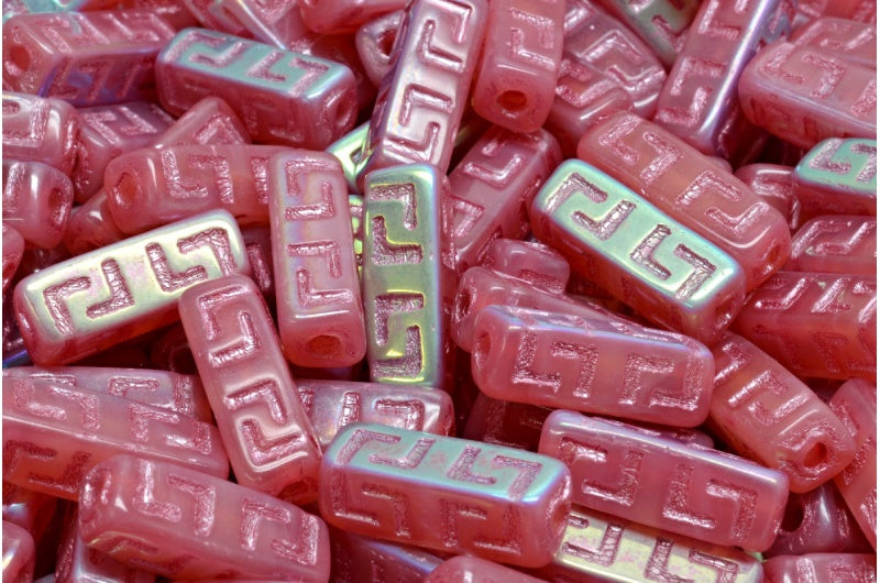 Celtic Block Beads, Opal Pink Ab Pink Lined (71000-28701-54321), Glass, Czech Republic