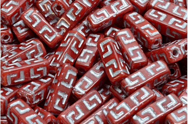Celtic Block Beads, Opal Red Silver Lined (91260-54301), Glass, Czech Republic