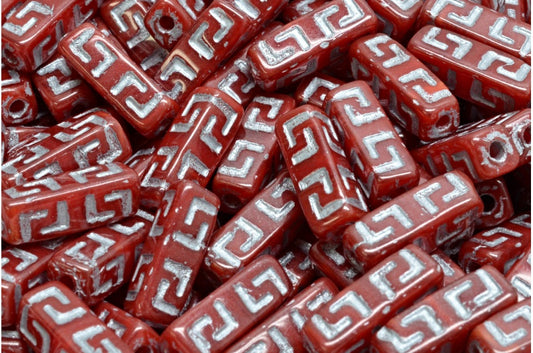 Celtic Block Beads, Opal Red Silver Lined (91260-54301), Glass, Czech Republic