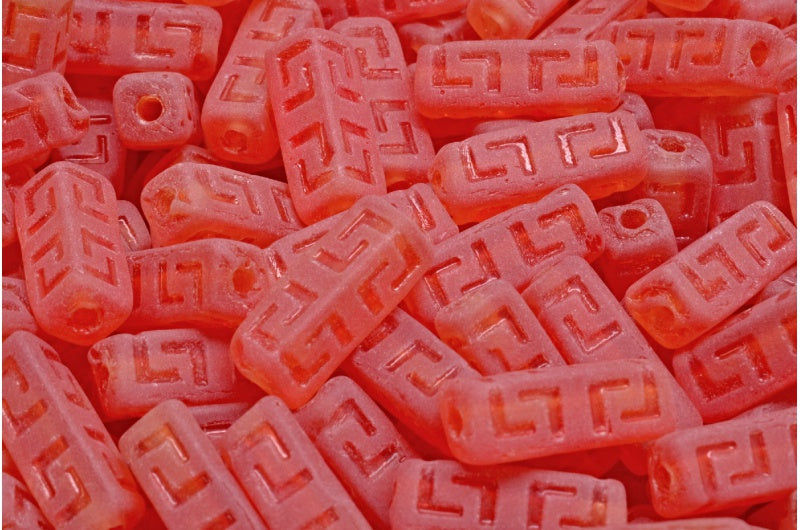 OUTLET 10  grams Celtic Block Beads, 15 x 5 mm, White Red Matte (R2908-84100), Glass, Czech Republic