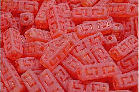 OUTLET 10  grams Celtic Block Beads, 15 x 5 mm, White Red Matte (R2908-84100), Glass, Czech Republic