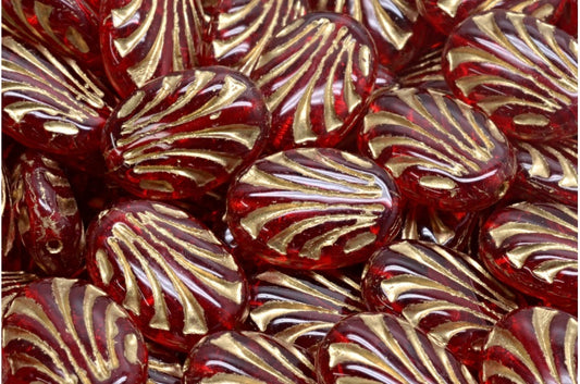 Oval With Lines, Ruby Red Gold Lined (90080-54302), Glass, Czech Republic