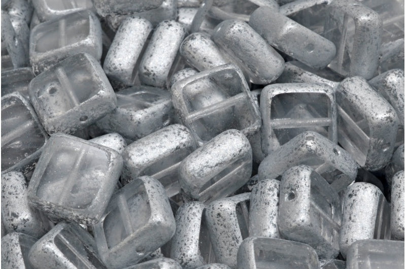 OUTLET 10 grams Table Cut Square Beads, 10 x 10 mm, Crystal Silver Splash (00030-04301), Glass, Czech Republic