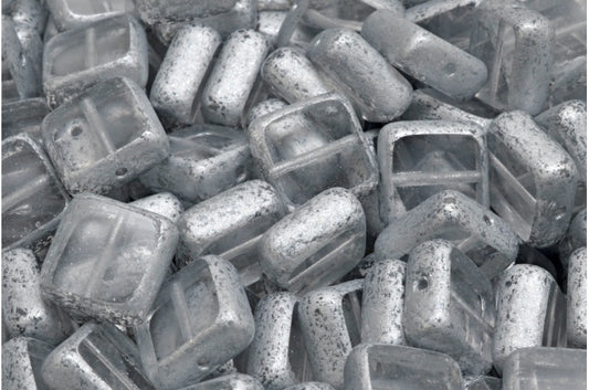 OUTLET 10 grams Table Cut Square Beads, 10 x 10 mm, Crystal Silver Splash (00030-04301), Glass, Czech Republic