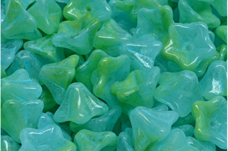 Petunia Flower Beads, 56027 Turqouise Spotted (56027-33309), Glass, Czech Republic