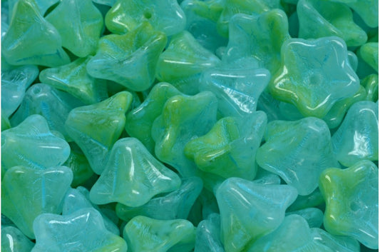 Petunia Flower Beads, 56027 Turqouise Spotted (56027-33309), Glass, Czech Republic