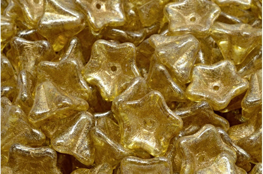 Petunia Flower Beads, Crystal Gold Lined Light Yellow (00030-54302-34302), Glass, Czech Republic