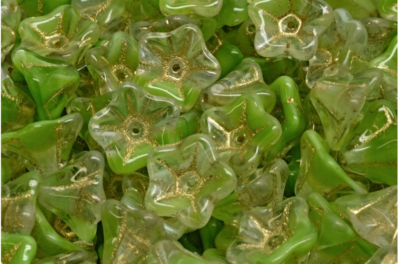 清仓 10克 矮牵牛花珠，8 x 13 毫米，56027 金线（56027-54302），玻璃，捷克共和国
