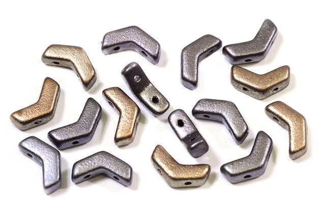 Arrow 2-Hole Beads, Gray Gold Zink Metallic Iris (01670), Glass, Czech Republic