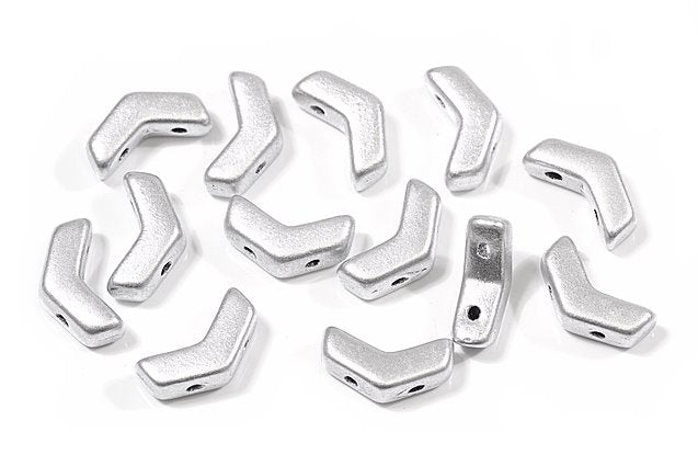 Arrow 2-Hole Beads, Silver Matte (01700), Glass, Czech Republic