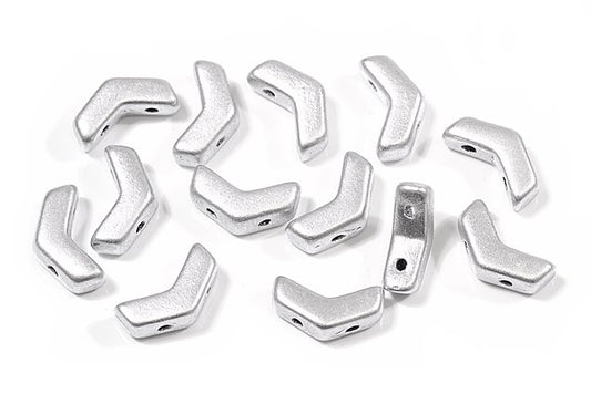 Arrow 2-Hole Beads, Silver Matte (01700), Glass, Czech Republic