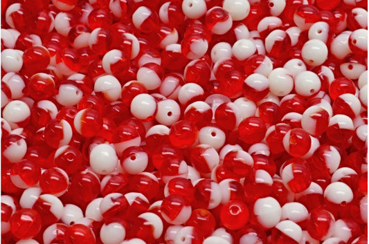 Round Druck Beads, Ruby Red White (90080-02010), Glass, Czech Republic