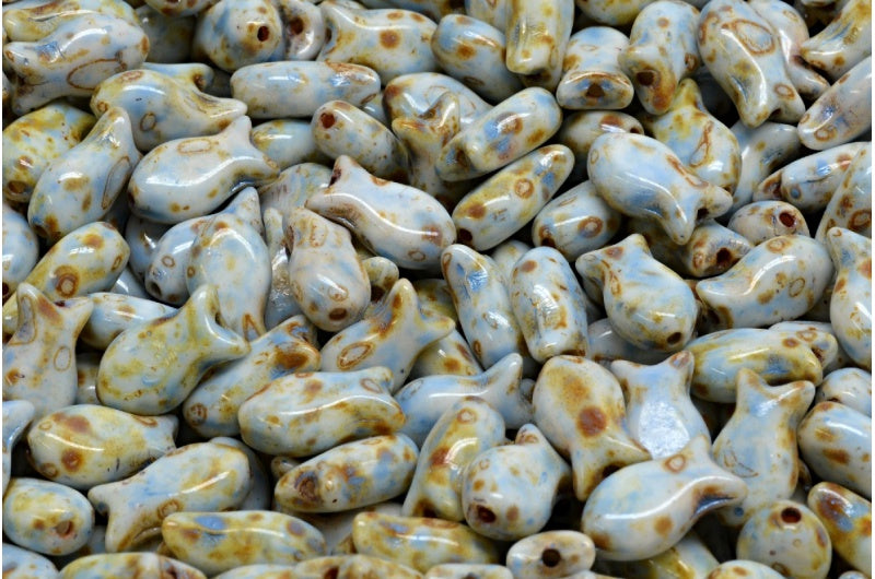 简易鱼珠，白色石灰华蓝色斑点（02010-86800-33308），玻璃，捷克共和国
