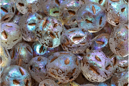 OUTLET 10 grams Monon Stone Beads, 13 x 11 mm, Crystal Etched Ab Full (2X Side) Bronze Lined (00030-etch-28703-54317), Glass, Czech Republic