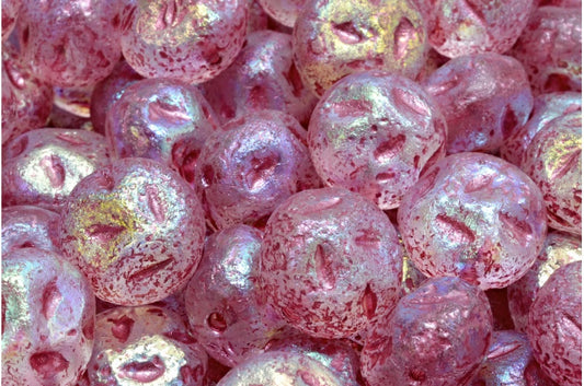 奥特莱斯 10克 Monon 石珠，13 x 11 毫米，全水晶蚀刻 Ab（2X 侧）粉色内衬 (00030-etch-28703-54321)，玻璃，捷克共和国