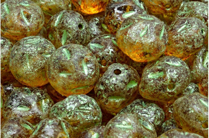 Monon Stone Beads, Crystal Etched Travertin Green Lined (00030-etch-86800-54322), Glass, Czech Republic