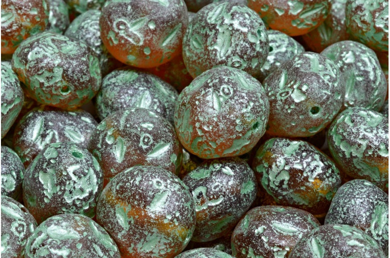 Monon Stone Beads, Topaz Etched Green Lined (10070-etch-54322), Glass, Czech Republic