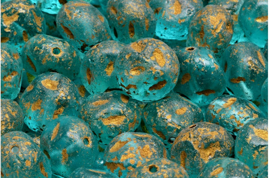 OUTLET 10 grams Monon Stone Beads, 13 x 11 mm, Transparent Aqua Etched Gold Lined (60110-etch-54302), Glass, Czech Republic