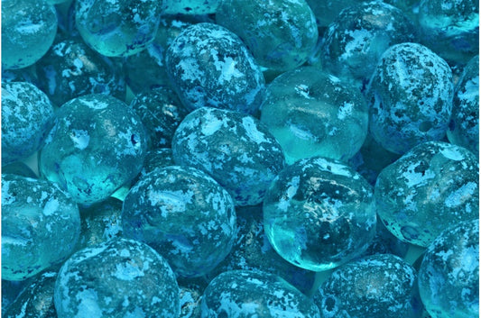 奥特莱斯 10克 Monon 石珠，13 x 11 毫米，透明水蓝色蚀刻内衬 (60110-etch-54308)，玻璃，捷克共和国