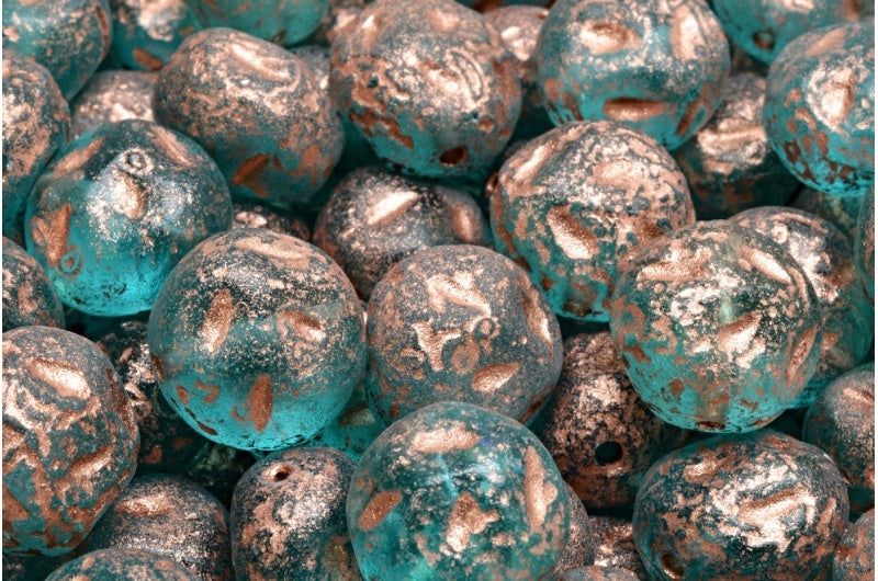 Monon 石珠，透明水绿色蚀刻铜衬里 (60110-etch-54318)，玻璃，捷克共和国