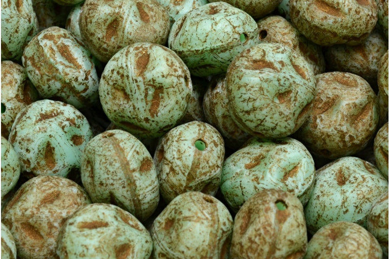 Monon Stone Beads, Turquoise Uranium Etched Bronze Lined (54200-etch-54317), Glass, Czech Republic