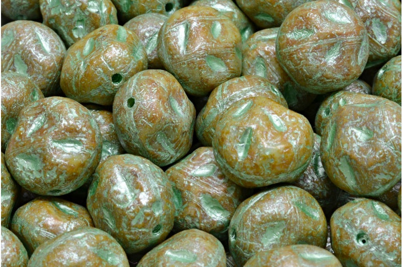 モノンストーンビーズ、ターコイズエッチングトラバーチングリーンライン（64000-etch-86800-54322）、ガラス、チェコ共和国