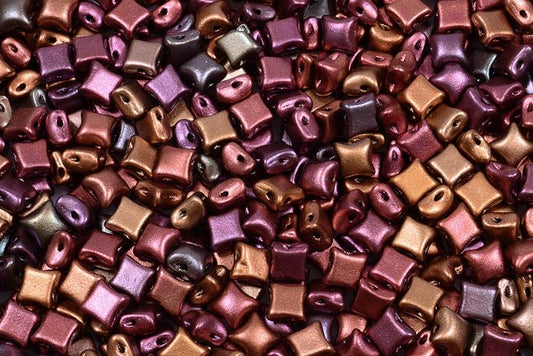 Wibeduo 双孔串珠星形十字，紫色彩虹金属鸢尾花 (01640)，玻璃，捷克共和国