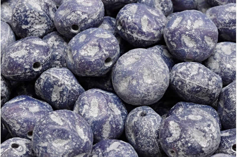 Monon 石珠，蛋白石深薰衣草色蚀刻银衬（21010-etch-54301），玻璃，捷克共和国